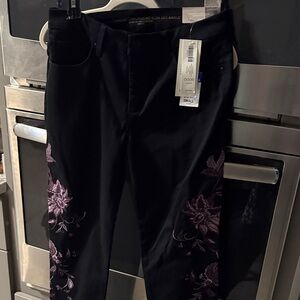 Chico's Black Jeans with Purple Floral Design